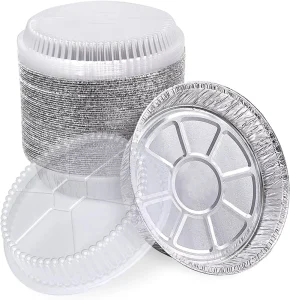 7″ 8″ 9″ Round Disposable Aluminum Foil Containers Air Fryer Liners Pans with Lid for Oven Baking Roaster Catering