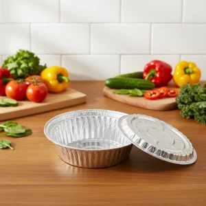 7 Inch Round Aluminum Foil Container with Plastic Lid