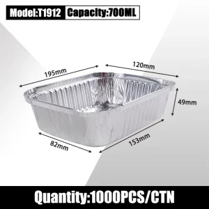 750ml Silver Rectangular Aluminum Foil Takeout Container with Paper Lid, Food-Grade Oven-Safe and Recyclable