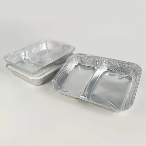 800ml Double Compartment Disposable Aluminum Foil Container Rectangular Foil Tray for BBQ Baking Takeaway Food Packaging