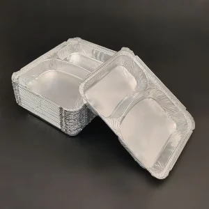 800ml Dual Compartment Aluminum Foil Eco Friendly Food Grade Disposable Takeaway Tray for Catering and Meal Packaging