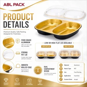 850ml Disposable 2-Compartment Aluminum Foil Food Container with Lids for Airline Meals