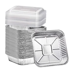 8”x 8” Heavy Duty Disposable Aluminum Foil Containers Square Takeaway Food Tray Baking Pans with Plastic Lid