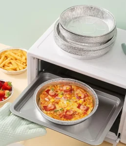 9 Inch 1350ml Round Disposable Aluminum Foil Food Container with PP Lid for Pizza, Salad, and Air Fryer Use