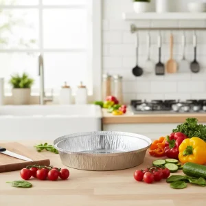 9 Inch Round Takeout Aluminum Foil Container with Lid for Air Fryer, Oven Baking, Roasting, and Catering