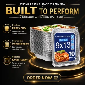 9” X 13″ Aluminum Pans Half Size Steam Table Deep Pans Tin Foil Trays with Foil Lids for Chafing Dish Buffet Catering Baking