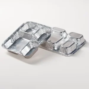 9.6×8.5 Inch 4-Compartment Disposable Aluminum Foil Meal Tray with Lids 900ml