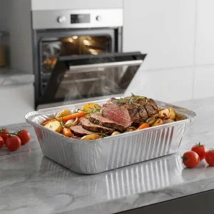 900ml 445x332x475mm Disposable Silver Rectangle Pulp Moulded PET Aluminum Foil Food Grade Takeout Bakery Packaging Foil