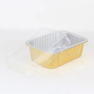 930ml Industrial Grade Heat Sealable Rectangle Aluminum Foil Container with PET Lid 7×5 Inch