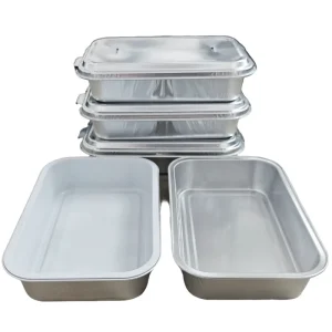 Airline Aluminum Foil Container White Coated Silver 370ML Rectangle Cake Baking Foil Eco Friendly High Temp Resistant Microwave