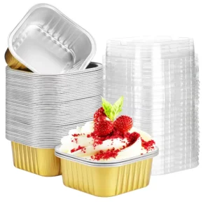 Aluminum Foil Mini Square Baking Cups With PET Lids 5oz Disposable Ramekins for Cupcake Bread Muffin Cheesecake