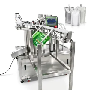 Automatic 2-Head Nozzle Rotary Bag Filling and Capping Machine with Double Liquid Pumps