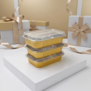 Autowell 1050A 1050ML Disposable Silver Oblong Tray High temperature Resistant Eco Friendly Food Grade Aluminum Foil Containers