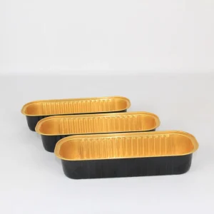 BPA-Free Black Exterior Gold Coated Interior Aluminum Foil PET Rectangle Food Container with Foil Lid Freezer to Oven