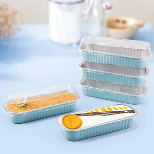 Best Seller Disposable Sakura Light Blue Aluminum Foil Bowls Food Grade Plastic Lid Baking Party Catering Dessert Food Packaging