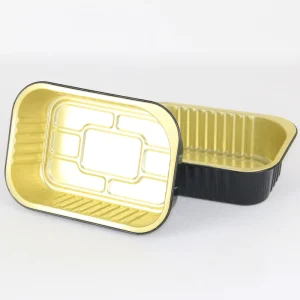 Black Aluminum Foil PP Container with Gold Rim, 450ml, Clear Lid, for Fresh Fruit and Salad Packaging