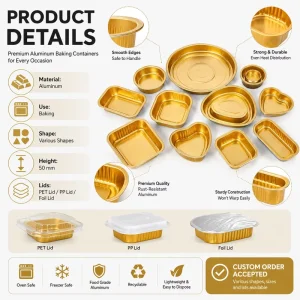 Black Gold Aluminum Foil Containers, 50ml-5000ml, Disposable Baking Moulds and Tableware