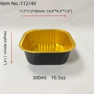 Black Gold Foil Pan 300ml 10oz Square Aluminum Container with Sealable Lid
