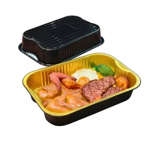 Black-Gold Rectangular Aluminum Foil Container Eco-Friendly Oven-Safe Food Grade Disposable Takeaway Lunch Tray Customizable