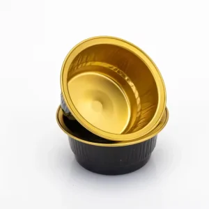 Black and Gold Round Disposable Aluminum Foil Container with PET Lid, 50ml