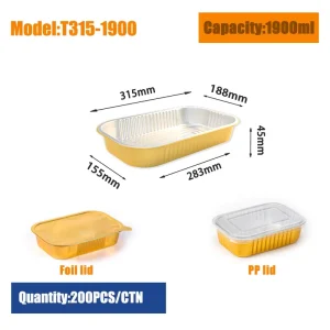 Catering Rectangle Aluminum Foil Containers with Foil Lid and PP Lid, Disposable, Food Grade, Oven Safe