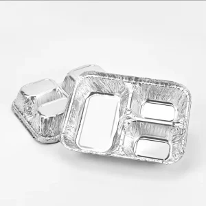Chinese Rectangle Takeout Box Style Disposable 3 Compartment Aluminum Foil Food Containers with Foil Lid Fast Delivery 7 Days