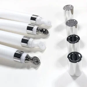 Custom 10ml 15ml Empty Metal Eye Cream Serum Container Cosmetic PE Soft Tube Packaging with Zinc Alloy Massage Applicator