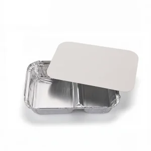 Custom Logo 2 Compartment Aluminum Foil Sheet Hard Food Container Disposable Takeaway Box Leak Proof for Restaurant