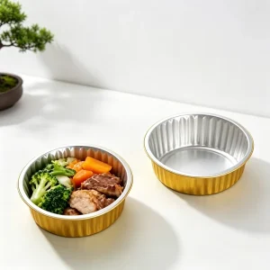 Custom Size Round Gold Aluminum Foil Pot Food Grade Disposable Bowl for Restaurant Hotpot Camping and BBQ Takeaway Packing