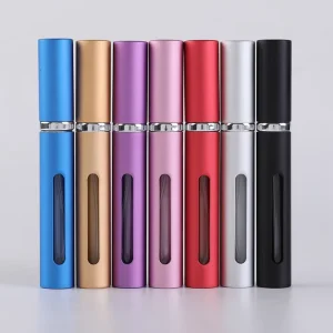 Custom Small Refillable Perfume Pocket Spray Atomizer, Reusable 5ml Aluminum Bottle, Frosted Metal Surface