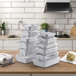 Customizable Disposable Rectangular Aluminum Foil Containers with Paper PET Lid for Food Delivery Packaging