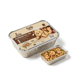 Disposable 1200ml Aluminum Foil Square Tray With Paper Lid 3Pcs Set BBQ Oven Takeaway Food Foil Container