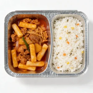 Disposable 2-Compartment Aluminum Foil Dinner Tray with Paper Lids for Takeout and Airline Meals