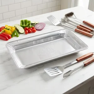 Disposable 2300ml Shallow Extra Long Aluminum Foil Container Oven Freezer Safe Baking Tray for Whole Salmon Lasagna Seafood
