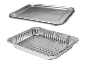 Disposable 2400ml Half Size Rectangular Steam Table Aluminum Foil Container with Pulp-Moulded Foil Lid, 9 x 13 in, 323 x 263 x 43mm, Microwavable