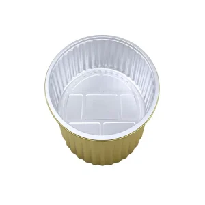 Disposable 67 oz Gold Round Aluminum Foil Food Container with PET Lid