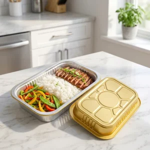Disposable Aluminum Foil Baking Pan Takeout Food Container with Flat Plate Lid