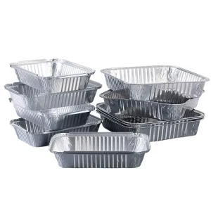 Disposable Aluminum Foil Container 2 1/4 lb Oblong Baking Pan with Clear Lids Oven Safe Food Grade