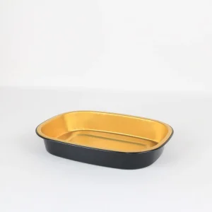 Disposable Black Aluminum Foil Container with Gold Inner Core and Clear Lid Food Grade for Food Delivery 700ML