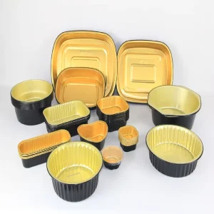 Disposable Black Aluminum Foil Container with Gold Inner Core and Clear PP Lid Food Grade Oven Safe for Food Delivery