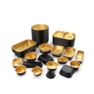 Disposable Black and Gold Aluminum Foil Bake Cup Takeaway Food Container