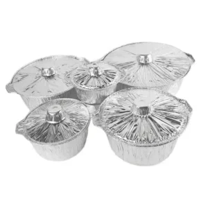 Disposable Food Grade PET Aluminum Round Silver Cooking Pot Outdoors Restaurants Fire Roasting Foil Lid Container EU Pack