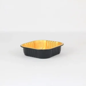 Disposable Food Grade Square Aluminum Foil Containers with Foil Lid Oven Safe Pulp Moulded Black Gold Color PET Packaging