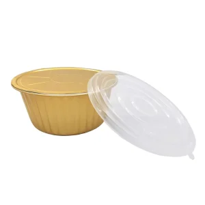 Disposable Food Packaging Aluminum Foil Containers Fast Food Takeaway Gold Aluminum Foil Round Bowl