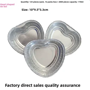 Disposable Heart Shaped Aluminum Foil Container ABS Plastic Lid Food Grade 100mL 170mL Capacity for Barbecue Baking Customizable