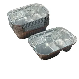 Disposable Heat-Resistant 2-Compartment Aluminum Foil Food Container Takeaway Divided Tray Lunch Box Catering