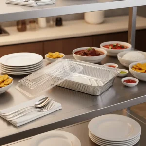 Disposable Heavy-Duty Rectangular Aluminum Foil Box Container with Paper Lid