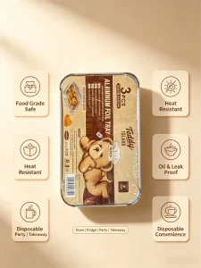 Disposable Large Rectangular Aluminum Foil Tray With Paper Lid 3Pcs Set Oven BBQ Takeaway Foil Food Container