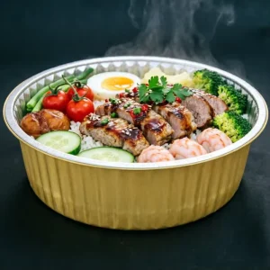 Disposable Microwavable Aluminum Foil Containers with Foil Lid, Food Grade, for Food Processing, 3670ML