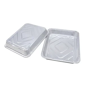 Disposable Oblong Pans Aluminum Foil Containers with PET Plastic Lid Rectangle Shape for Food Storage